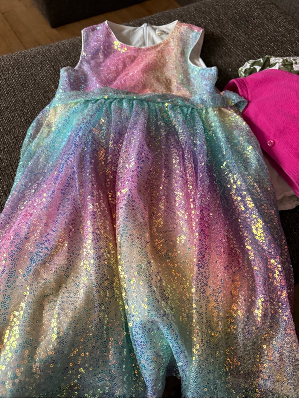 Kids Rainbow Sequin Party Dress - Multicolor